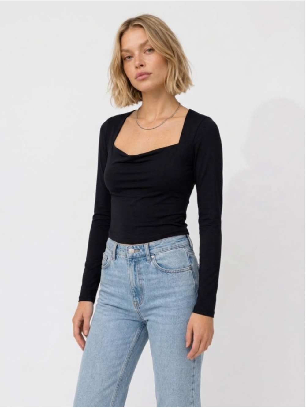 Women's Olive & Oak Black Long Sleeve Square Neck Tee Size Small
